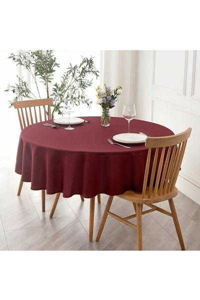 Zeren Home Liquid Resistant Round Care Free Linen Tablecloth Claret Red