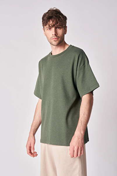 defys Ανδρικό μπλουζάκι με κοντό μανίκι με υφή Oversize Fit Basic Χακί