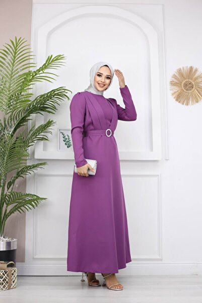 marwella Kelebek Krep Elbise - Lila