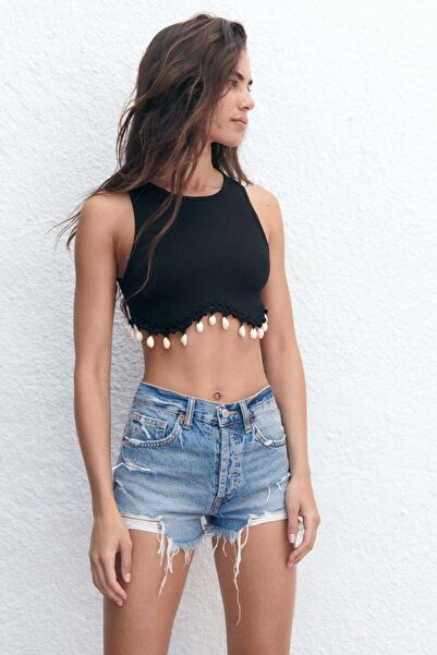 scyllastore Μαύρο Crop Top με αξεσουάρ Sea Shell
