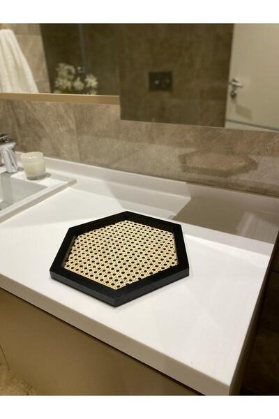 Maison Avf Black Rattan Hazeran Hexagonal Tray - 100% Natural