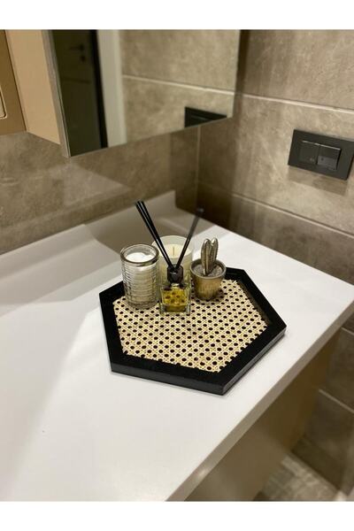 Maison Avf Black Rattan Hazeran Hexagonal Tray - 100% Natural