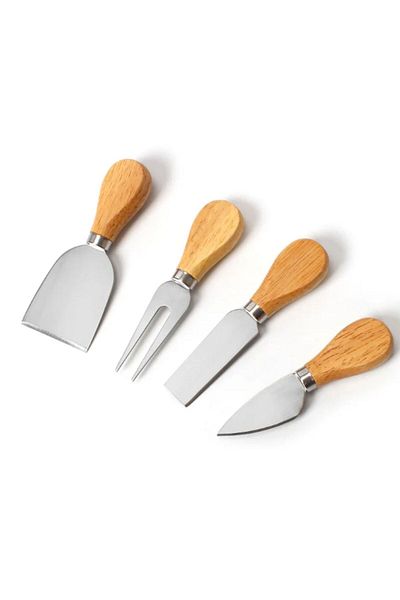TARIK HOME Set of 4 steel cheese knives with bamboo handle-Mini knife, butter knife, Spatula and fork