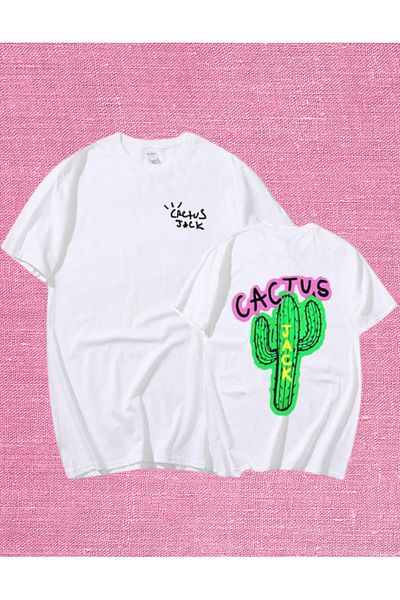 AEMİ Tricou unisex cu imprimeu pe spate cactus, 100% bumbac de calitate, tricou oversize alb