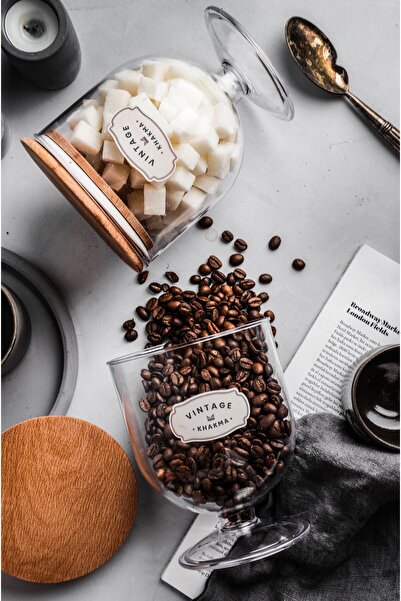 KHAKMA DEKORATİF 2 ADET VAKUM-AHŞAP KAPAKLI MİKA 0,8lt MISIR GEVREĞİ-YULAF-KU...