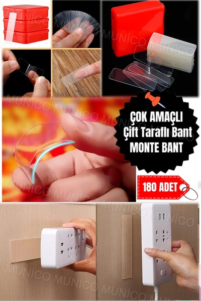 Munico 180 Parça Çift Taraflı Yapışkan Bant Wash Bant Yeniden Kullanılabilir Su Geçirmez İz Bırakmayan Bant