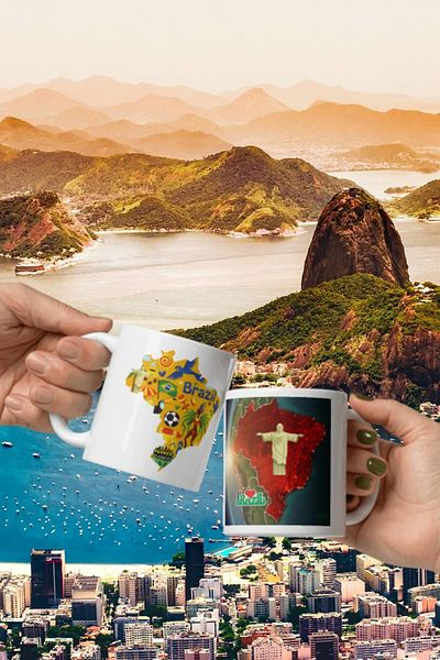 Dünyadan Hediyeler 2 Pieces of Brazil Mug - Travel Souvenir Brazil Mug