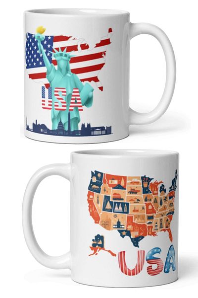 Dünyadan Hediyeler 2 Pieces Travel Souvenir Usa Mug - United States Mug Cup
