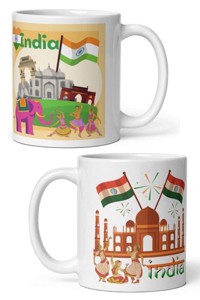 Dünyadan Hediyeler 2 Pieces of India Mug - Travel Souvenir India Mug