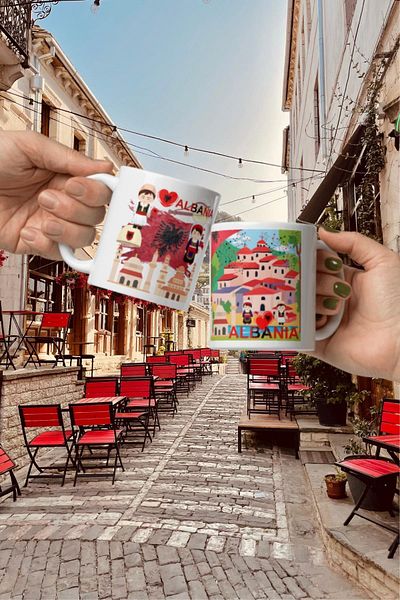 Dünyadan Hediyeler Albania Travel Souvenir - Albania Mug Cup 2 Pieces Mug