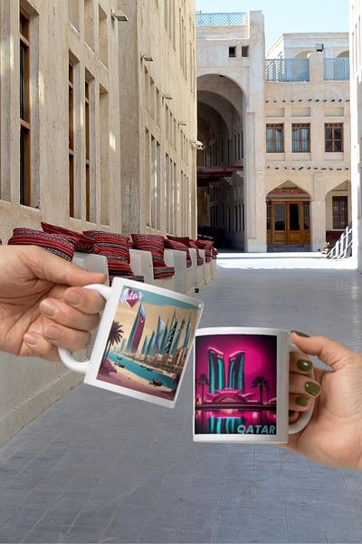 Dünyadan Hediyeler 2 Pieces of Qatar Mug - Travel Souvenir Qatar Mug