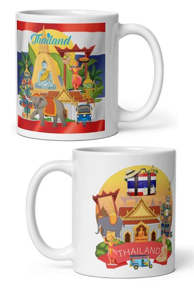 Dünyadan Hediyeler Thailand 2 Pieces Travel Souvenir - Mug Cup Thailand Mug