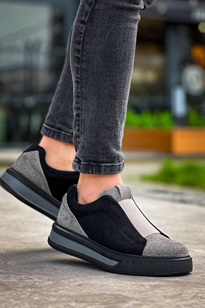 BZ Moda B-007 ST Laceless Thick Elastic Orthopedic Sole Suede Men's Sneakers Black/Grey