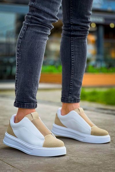 BZ Moda B-007 BT Χωρίς κορδόνια Χοντρή ελαστική Ορθοπεδική Σόλα Suede Ανδρικά Αθλητικά Παπούτσια Λευκό/Μπεζ