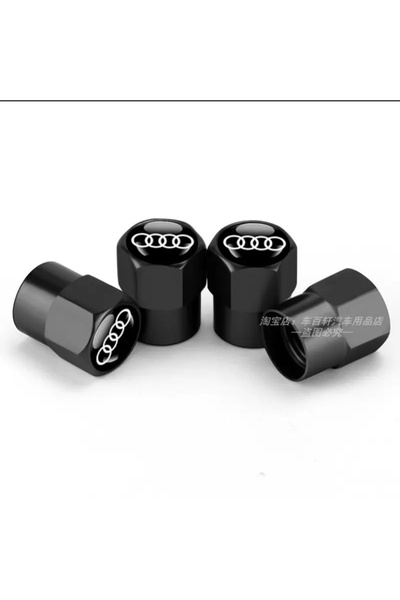 İKTUNING AUDI LOGOLU ALÜMİNYUM KAPLAMA 4 ADET SİBOP KAPAK (SİYAH-SİYAH)