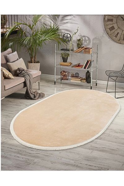 AKSU OVAL COMFORT FLAT FRINGED PLUSH RUG