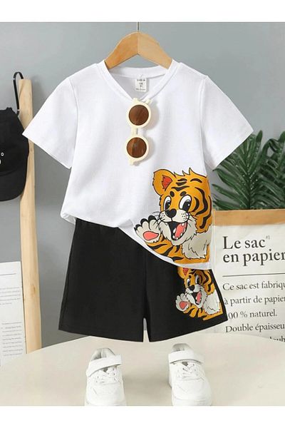 FORTITTUDO Set de vară pentru copii - Set de sus și de jos cu imprimeu leu