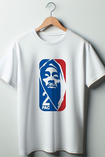 Vordevia Tricou alb unisex cu decolteu rotund, cu imprimeu 2Pac