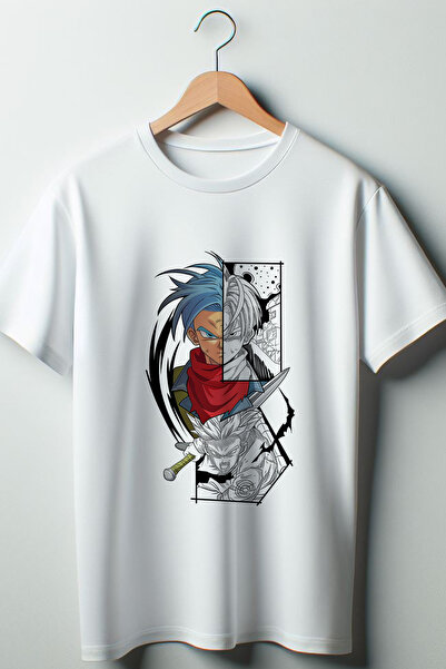 Vordevia Tricou alb unisex cu decolteu rotund cu imprimeu Dragonball