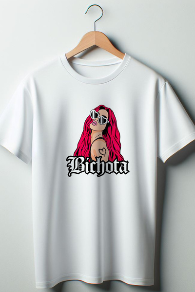 Vordevia Bichota Štampano Oversize kroj široka unisex okrugla kragna bela majica