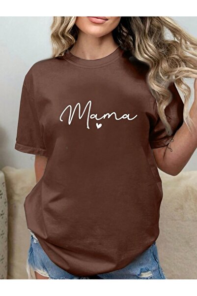 over head oh Γυναικείο μπλουζάκι καφέ Mama Printed Oversize