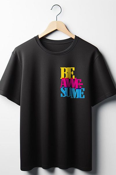 Vordevia Be Awesome Printed Oversize Wide Fit Unisex Crew Neck Μαύρο Tshirt