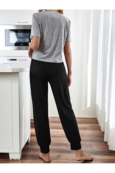 over head oh Жіночий сірий комплект піжами з бавовняної тканини з принтом Good Night