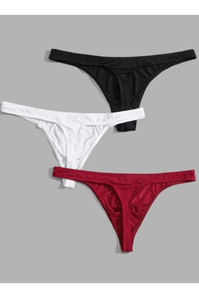 ÇAĞLAR BUTİK Men's Black White Red 3-Pack Thong Underwear