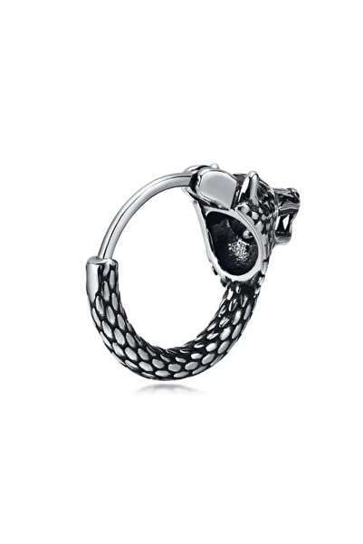 Jaida Moda Unisex Gümüş Kurt Figürlü Gotik Vintage Çelik Halka Küpe