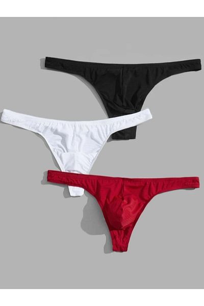 ÇAĞLAR BUTİK Men's Black White Red 3-Pack Thong Underwear