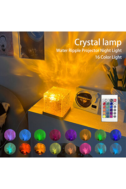 Choice 3/16 Colors Flame Crystal Lamp - Dynamic Rotating Water Wave Projector Night Light, for Room