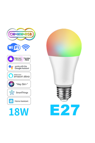ATcomm مصباح LED ذكي E27 RGB CW WW بقوة 18 واط يعمل بتقنية الواي فاي، قابل لل...