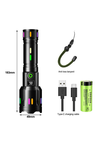 5000LM Long-Range White Laser Flashlight TYPE-C Rechargeable Camping Torch Zoomable Search Spotli...