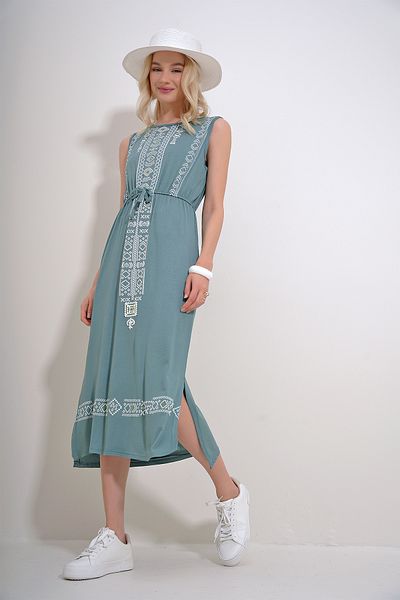 Trend Alaçatı Stili Γυναικείο φόρεμα Bohemian με κέντημα μέντας ALC-6564