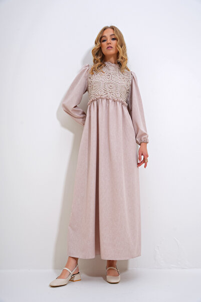 Trend Alaçatı Stili Dámské tkané šaty s kamenným stojáčkem, háčkovaný, pletený zadní zip, ALC-X12025