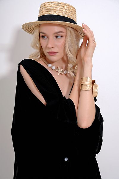Trend Alaçatı Stili Women's Beige Straw Knitted Hat ALC-X12088
