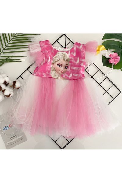 Jaju Baby Κοριτσίστικο φόρεμα και στέμμα Elsa Pink Tulle