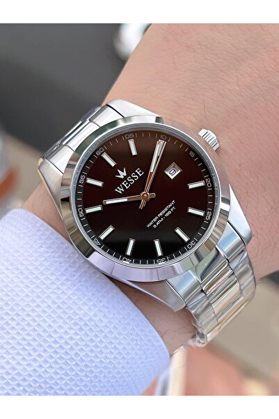 Wesse ساعة يد رجالية من الفولاذ بتقويم بسلك فولاذي غير مشوهة اللون 5 ATM EWWG...