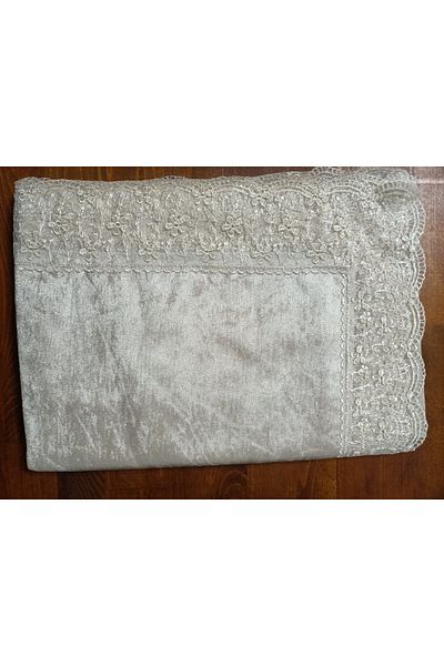 Lamazihome مفرش طاولة مخملي لـ 12 شخصًا - 160x220 سم، مزين بالدانتيل