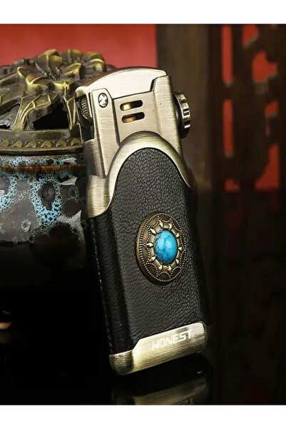 HK GİFT SHOP Benzinli çakmak lüx tasarım metal gövde deri kaplamalı çakmak