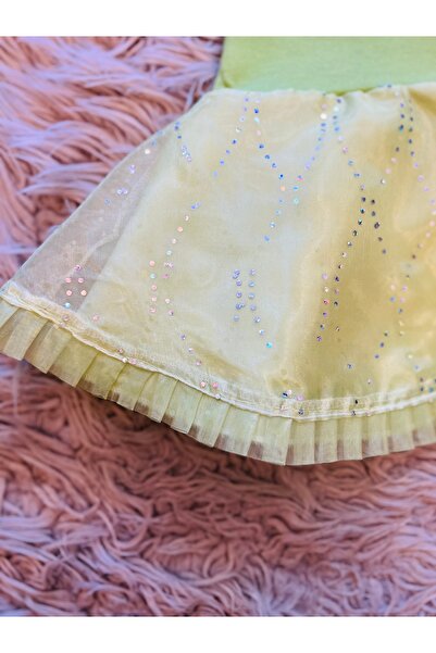 enes baby Sequin tulle flared skirt short sleeve bodysuit girl child 2-piece set