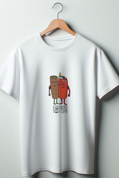 Vordevia Λευκό μπλουζάκι με λαιμόκοψη Unisex με στάμπα Homies For Life