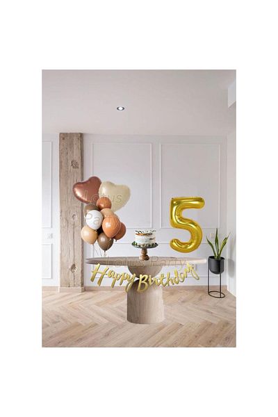 LOTUS PARTY Χρώμα δέρματος 5 ετών Καφέ Καρδιά Φύλλο Μπαλόνι Χρυσό Αριθμός Μπαλόνι Χρυσό Happy - Μίνι Σετ Γενεθλίων