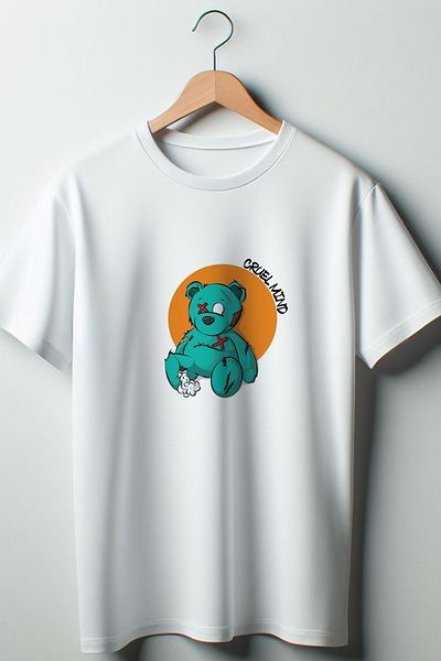 Vordevia Tricou alb unisex cu decolteu rotund cu imprimeu Cruel Mind