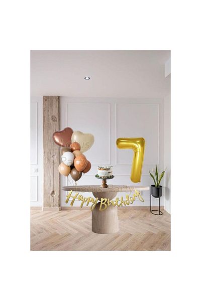 LOTUS PARTY Χρώμα δέρματος 7 ετών Καφέ Καρδιά Φύλλο Μπαλόνι Χρυσό Αριθμός Μπαλόνι Χρυσό Happy - Μίνι Σετ γενεθλίων