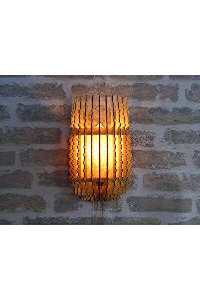 hü ma tasarım ve aksesuar Minar Bombe Kenarlı 3D Yansıtma Tasarımlı Ahşap Salon Duvar Aplik Avize - E14 Duy