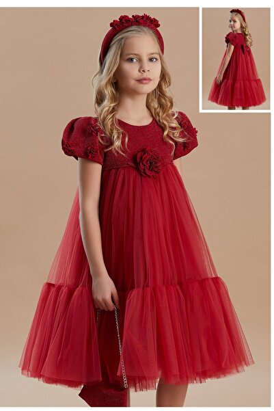 SIRRI Kız Çocukları İçin Çiçek Detaylı Tül Abiye Elbiseler - Mevsimlik Koleksiyon