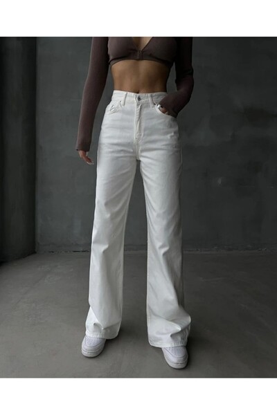 LİMABEL Ψηλόμεσο Λευκό Palazzo Jean - Loose Jeans