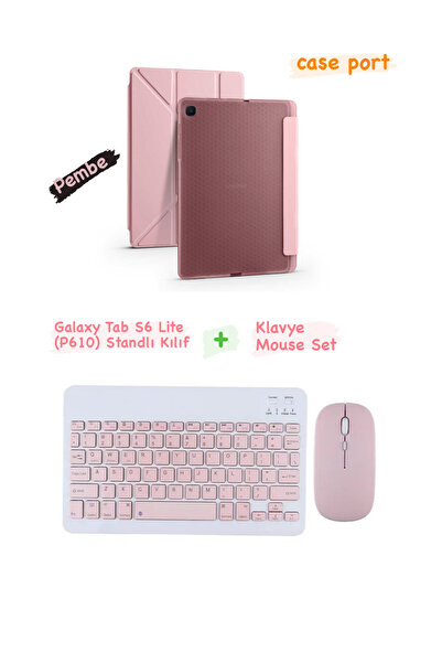 case port Galaxy Tab S6 Lite (P610) Uyumlu Bluetooth Klavye Mouse Set Standlı Kılıf