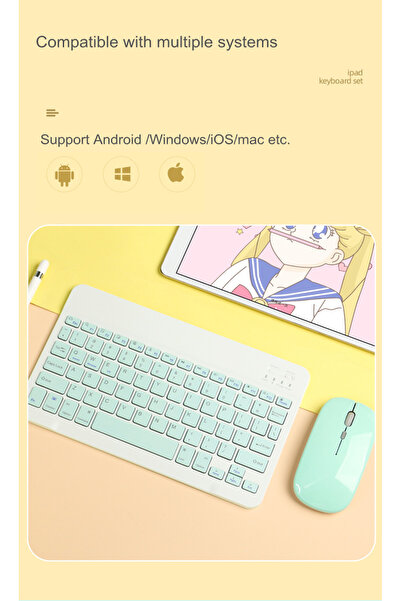 Genel Markalar Tüm Cihazlara Uyumlu Akıllı Taşınabilir Şarj Edilebilir Kablosuz Bluetooth Klavye ve Mause Seti